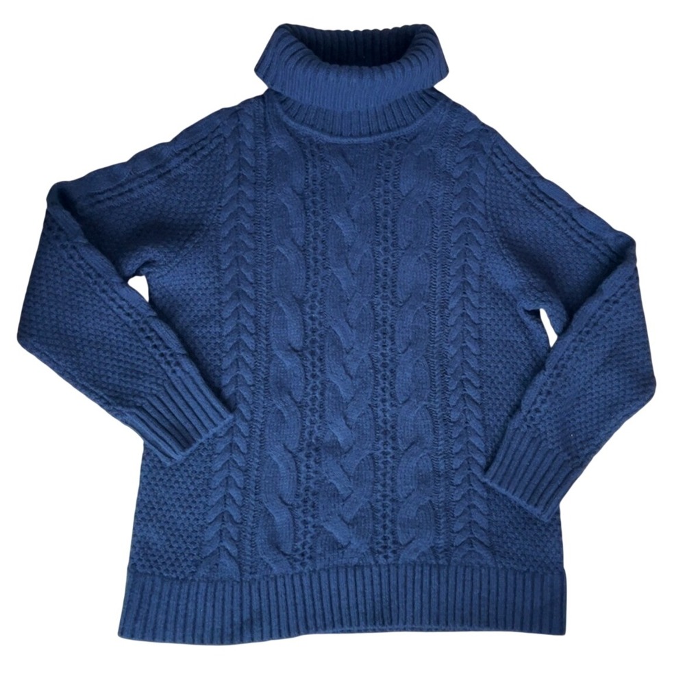 L. L. Bean Blue Cable Knit Turtleneck Pullover Sweater | SZ: M | STYLE 508050